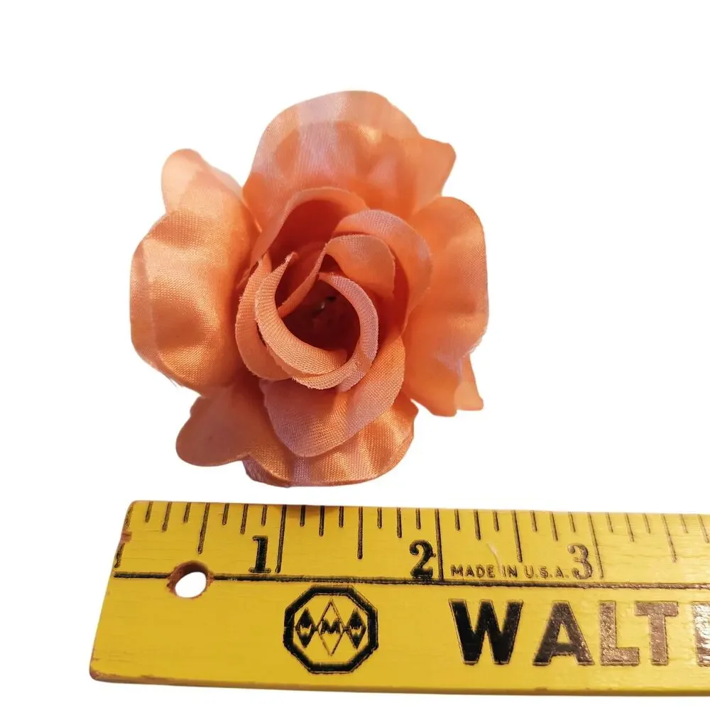 105 Peach Orange Satin Rose Head Lot Open Roses Buds Stemless Wedding Craft